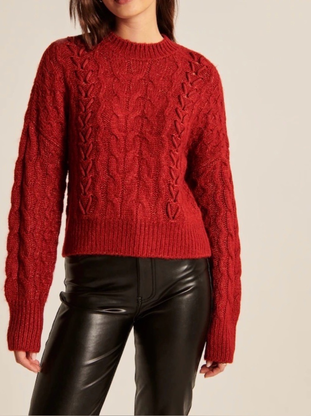 Abercrombie & Fitch Red Fluffy Cable Crewneck Small Sweater pullover